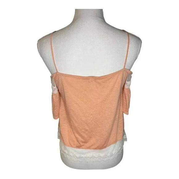 L.A. Hearts Women’s Medium Peach & White Lace Sleeveless Cold Shoulder Crop Top - Picture 4 of 4